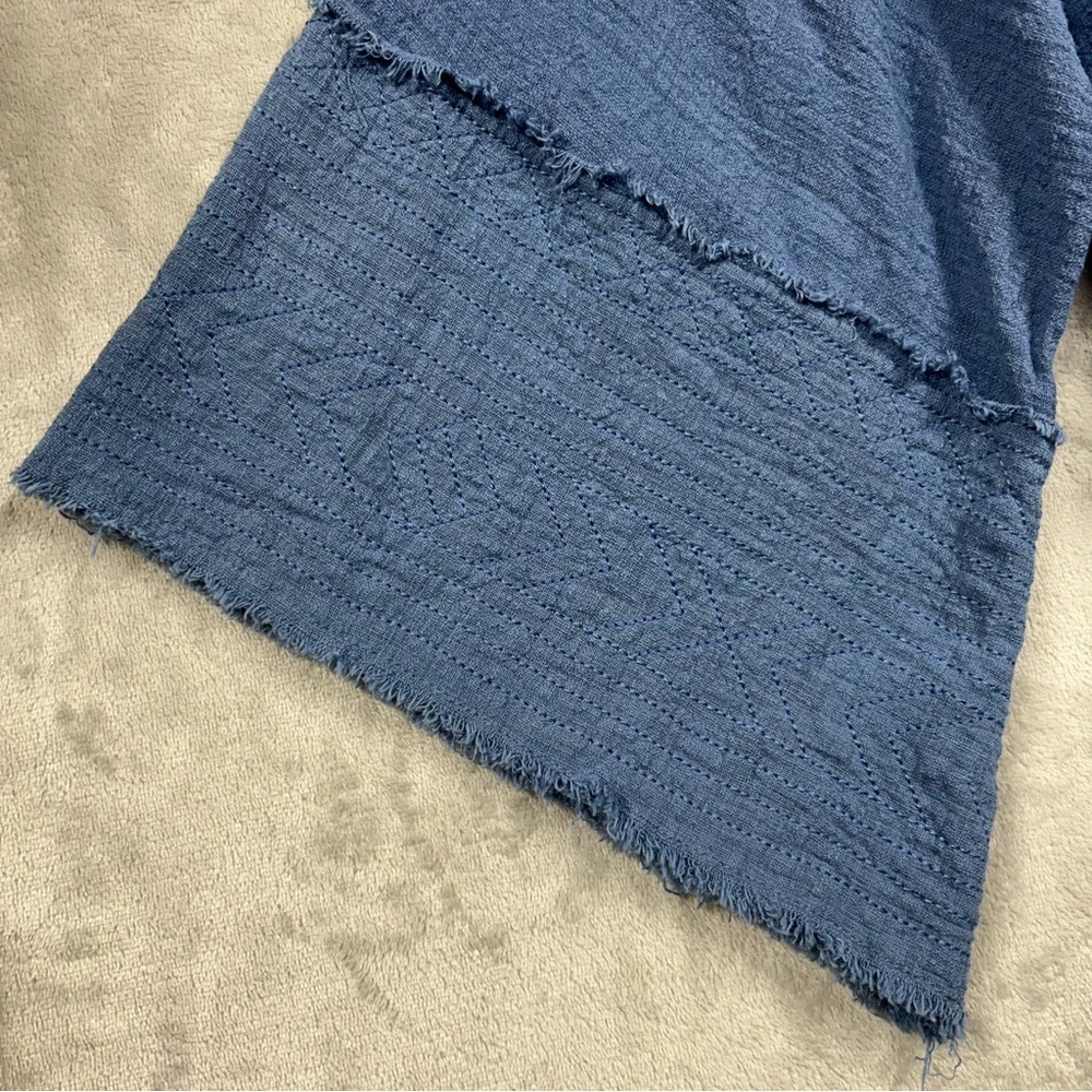 Umgee Gauze Kimono Embroidered Sleeve Belted Cardigan Sz M/L Blue - Picture 3 of 9